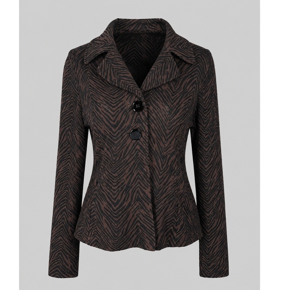 Vintage Y2K Charter Club Petite Zebra Print Blazer Brown Black Button Jacket‎ PM